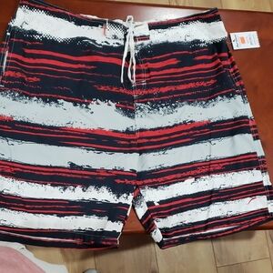Stylish Men's Swim Board Shorts - Red, Black, White
